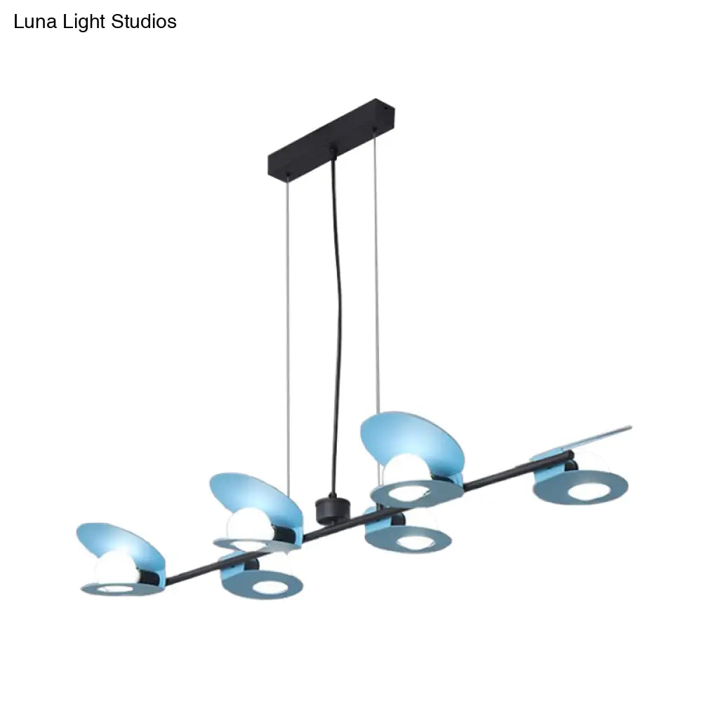 Modernist Mussel Island Ceiling Light - Metallic Blue & Black 6-Bulb Hanging Lamp Kit For Dining