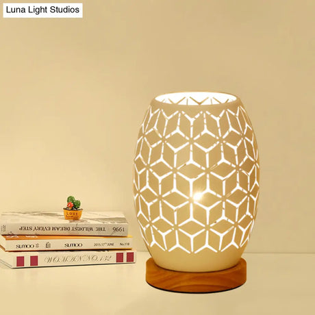 Modernist Oblong White Night Table Lamp With Hollow Out Design - Sleek Metal Construction 1 Head For