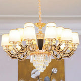 Modernist Opal Glass Gold Cone Chandelier With Crystal Accents - Stylish Pendulum Light 18 / White