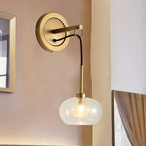 Modernist Oval Amber/White Glass Sconce With Brass Finish - Wall Mounted 1-Light Drop Lamp White