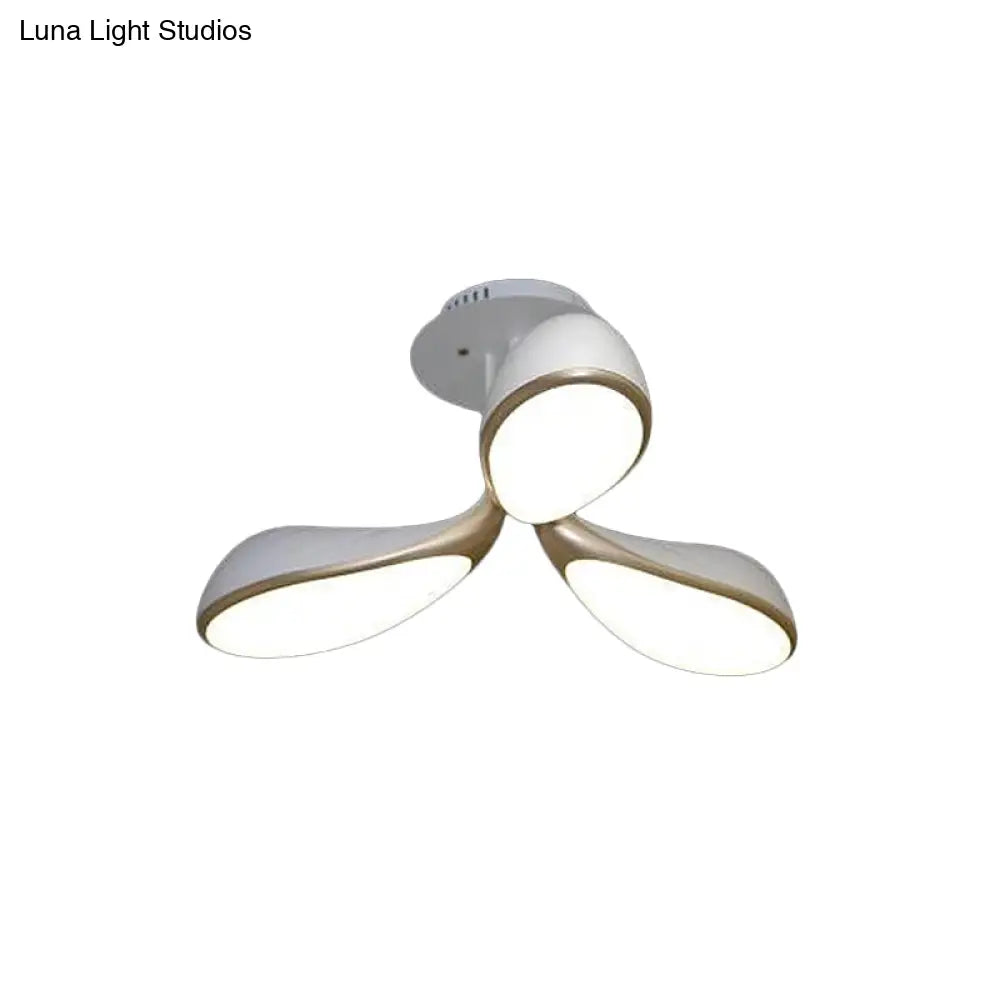 Modernist Oval Bedroom Ceiling Light Fixture With 3 Metallic Semi - Flush Lights In White