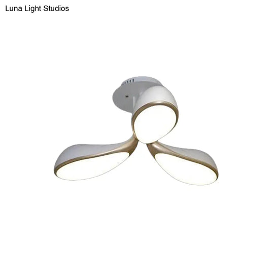 Modernist Oval Bedroom Ceiling Light Fixture With 3 Metallic Semi - Flush Lights In White