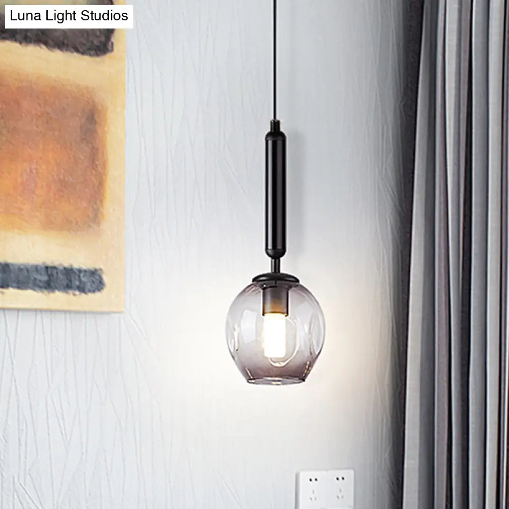 Modernist Pendant Lamp Fixture - Tulip Bedside Hanging Lighting In Blue/Smoke Gray Dimpled Glass