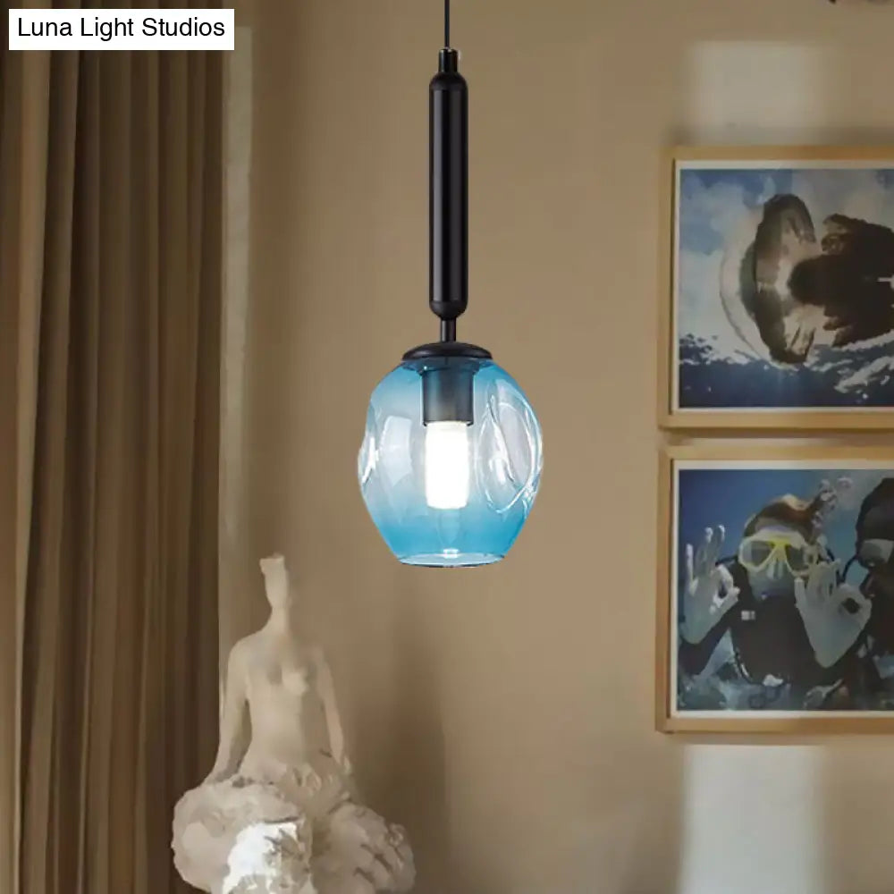 Modernist Pendant Lamp Fixture With Blue/Smoke Gray Dimpled Glass For Tulip Bedside Hanging Lighting