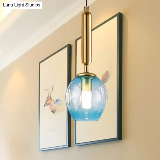 Modernist Pendant Lamp Fixture - Tulip Bedside Hanging Lighting In Blue/Smoke Gray Dimpled Glass
