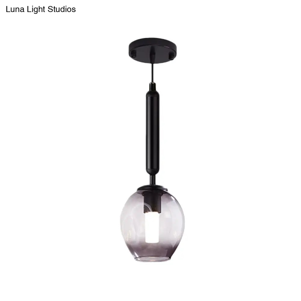 Modernist Pendant Lamp Fixture - Tulip Bedside Hanging Lighting In Blue/Smoke Gray Dimpled Glass
