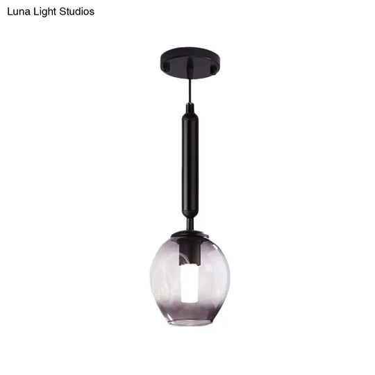 Modernist Pendant Lamp Fixture - Tulip Bedside Hanging Lighting In Blue/Smoke Gray Dimpled Glass