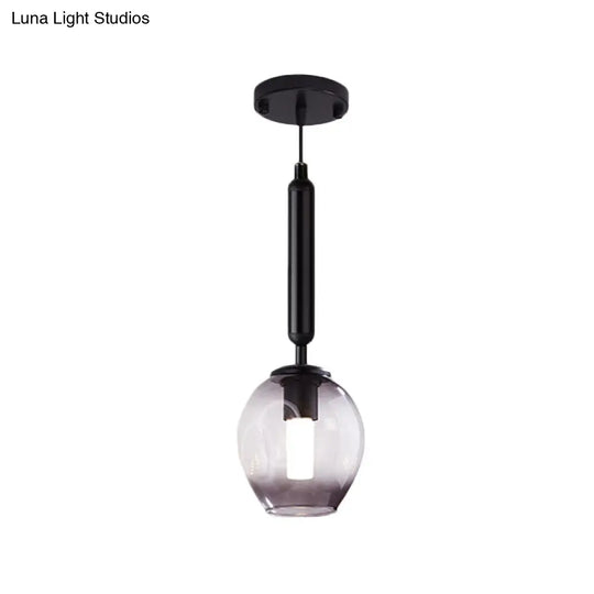 Modernist Pendant Lamp Fixture With Blue/Smoke Gray Dimpled Glass For Tulip Bedside Hanging Lighting