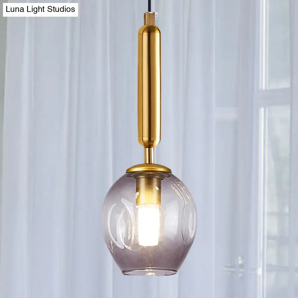 Modernist Pendant Lamp Fixture With Blue/Smoke Gray Dimpled Glass For Tulip Bedside Hanging Lighting