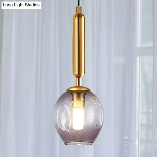 Modernist Pendant Lamp Fixture With Blue/Smoke Gray Dimpled Glass For Tulip Bedside Hanging Lighting