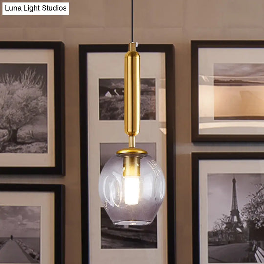 Modernist Pendant Lamp Fixture - Tulip Bedside Hanging Lighting In Blue/Smoke Gray Dimpled Glass