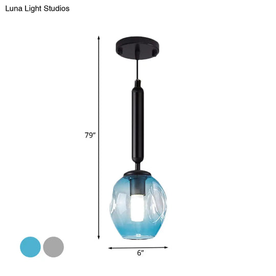 Modernist Pendant Lamp Fixture - Tulip Bedside Hanging Lighting In Blue/Smoke Gray Dimpled Glass