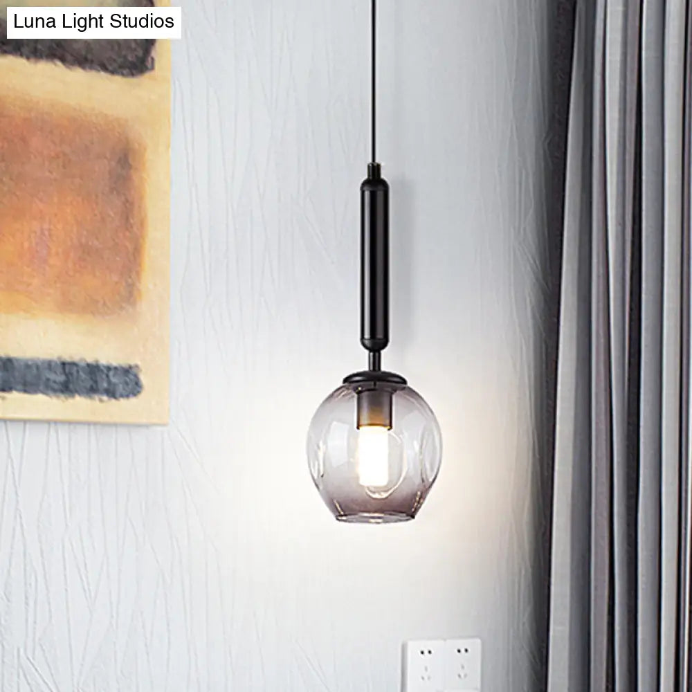 Modernist Pendant Lamp Fixture With Blue/Smoke Gray Dimpled Glass For Tulip Bedside Hanging Lighting