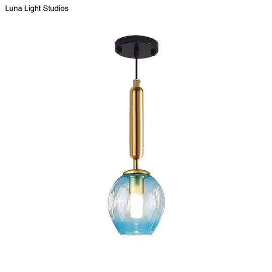 Modernist Pendant Lamp Fixture - Tulip Bedside Hanging Lighting In Blue/Smoke Gray Dimpled Glass