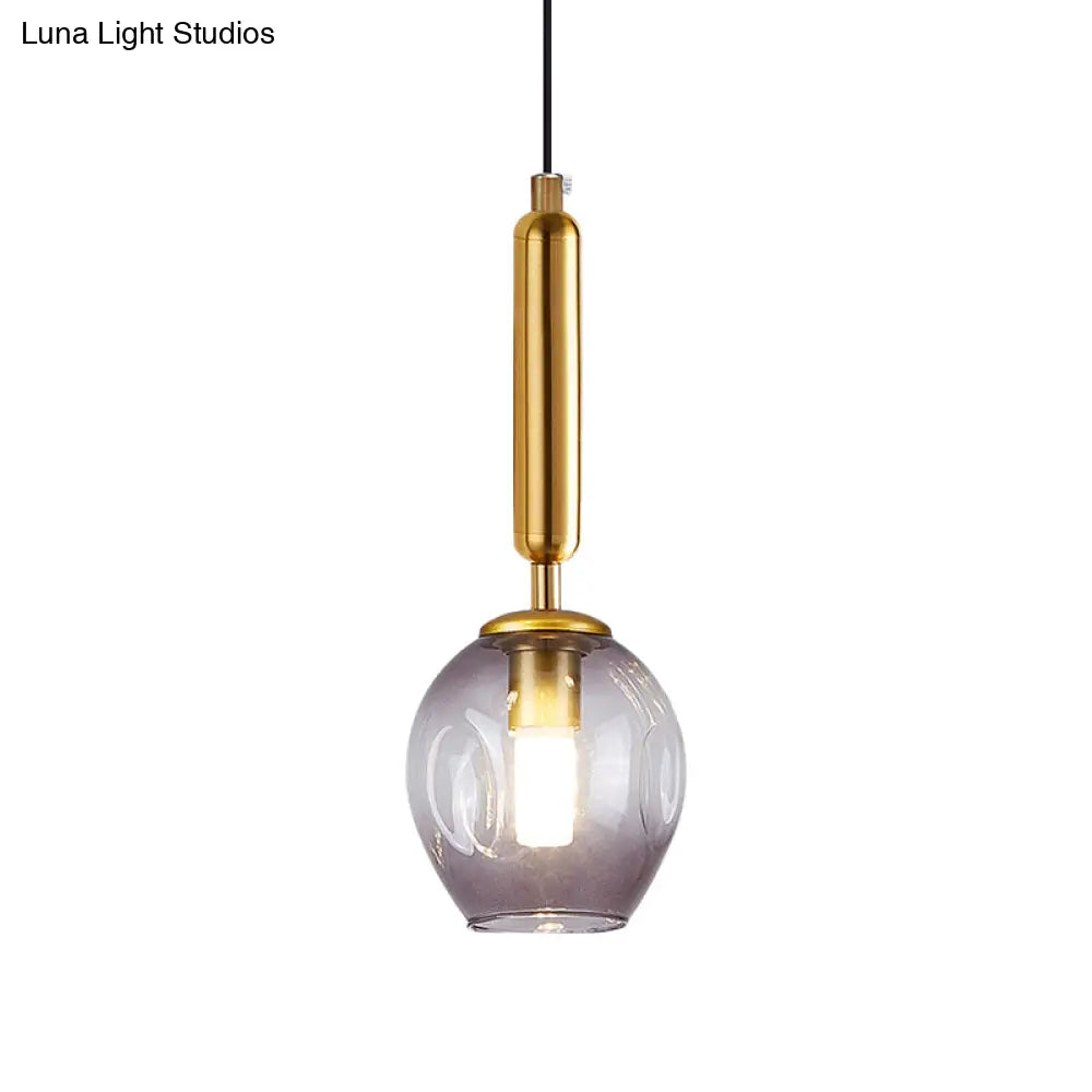 Modernist Pendant Lamp Fixture - Tulip Bedside Hanging Lighting In Blue/Smoke Gray Dimpled Glass