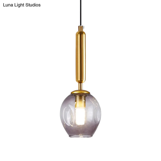 Modernist Pendant Lamp Fixture - Tulip Bedside Hanging Lighting In Blue/Smoke Gray Dimpled Glass