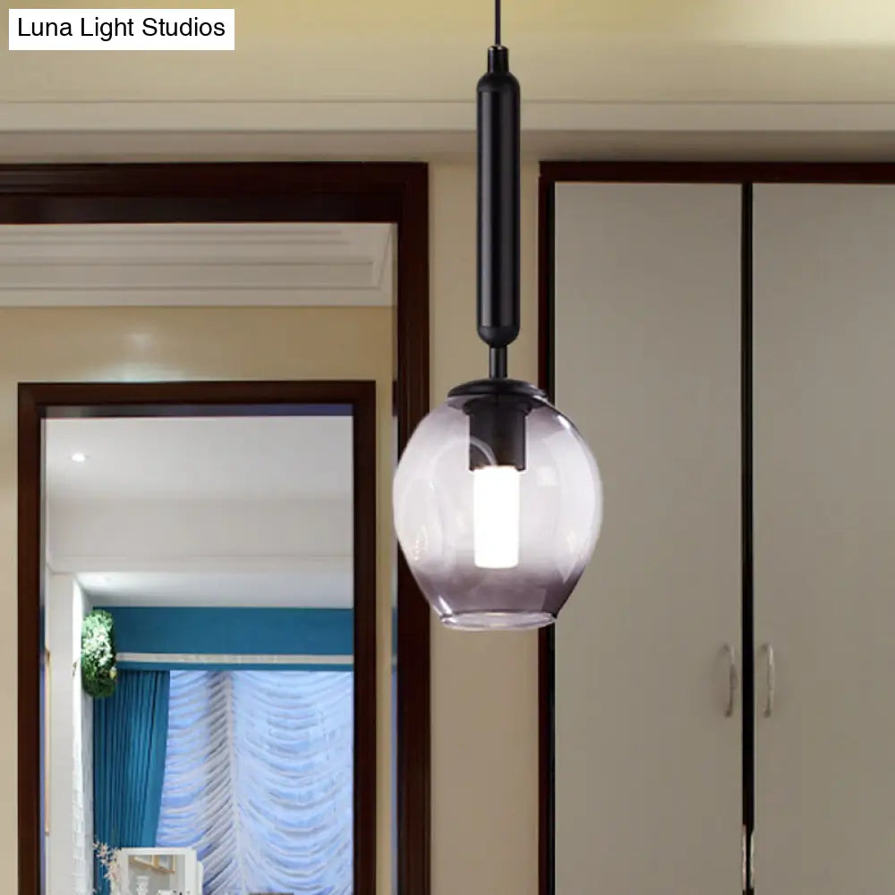 Modernist Pendant Lamp Fixture With Blue/Smoke Gray Dimpled Glass For Tulip Bedside Hanging Lighting