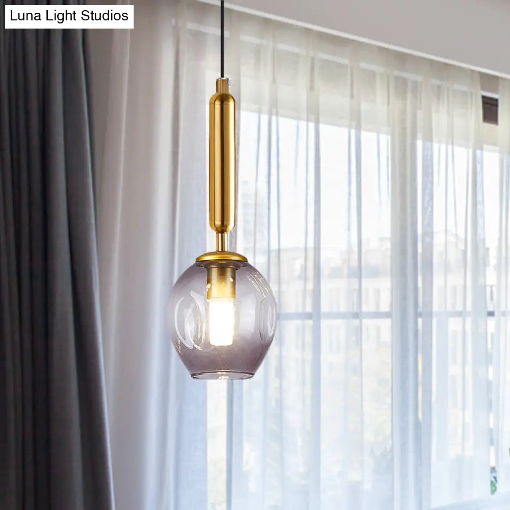 Modernist Pendant Lamp Fixture - Tulip Bedside Hanging Lighting In Blue/Smoke Gray Dimpled Glass