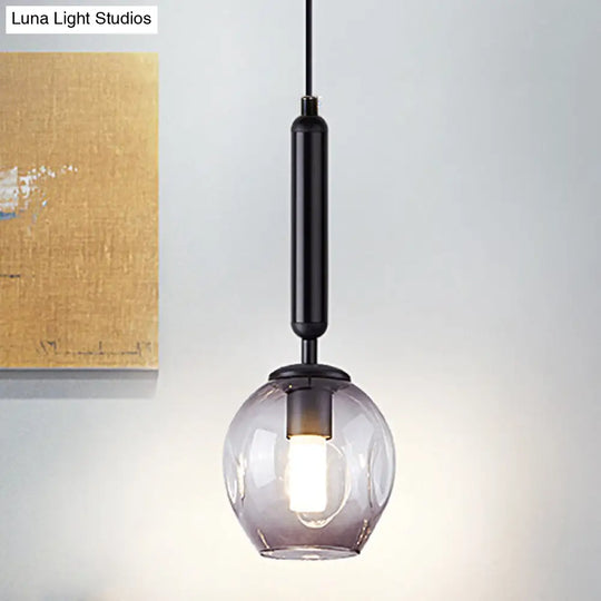 Modernist Pendant Lamp Fixture With Blue/Smoke Gray Dimpled Glass For Tulip Bedside Hanging Lighting
