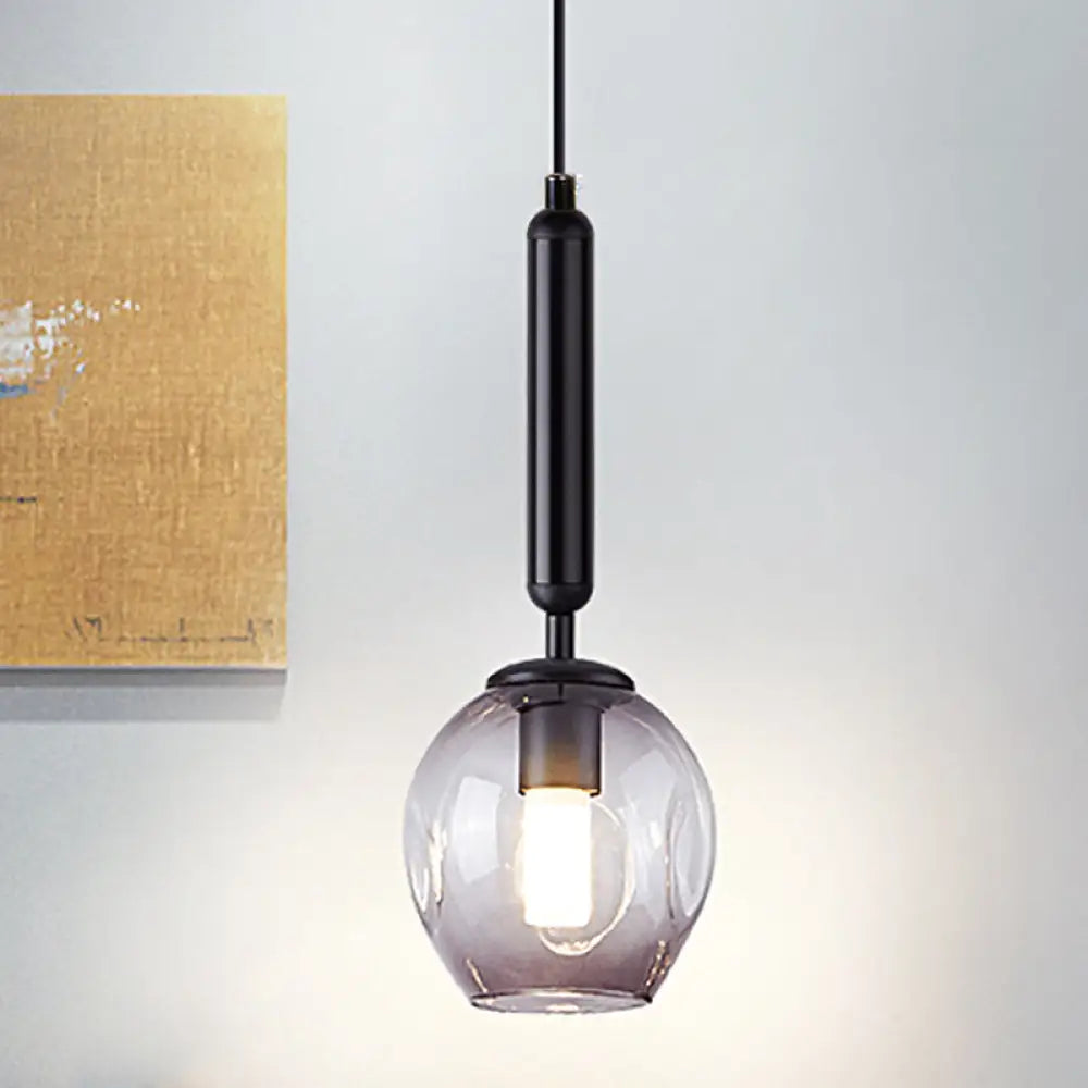 Modernist Pendant Lamp Fixture - Tulip Bedside Hanging Lighting In Blue/Smoke Gray Dimpled Glass