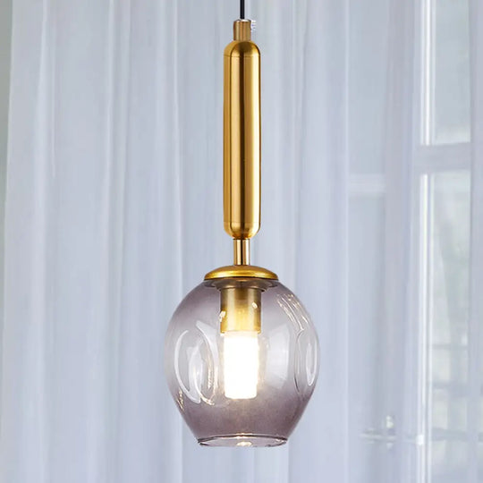 Modernist Pendant Lamp Fixture - Tulip Bedside Hanging Lighting In Blue/Smoke Gray Dimpled Glass