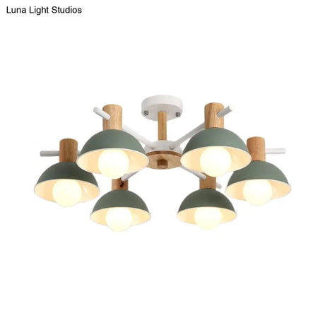 Modernist Pink/Green Dome Chandelier - Radial Design 6-Light Led Hanging Lamp Fixture