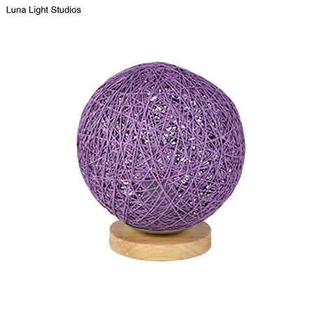 Modernist Rattan Ceiling Mount Light: Blue/Flaxen Globe Shade 6’/8’ Wide 1 Bulb Flush Lighting