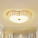 Modernist Rose Gold Heart Flush Light Ceiling Fixture With Crystal Bead Trim