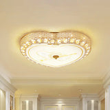 Modernist Rose Gold Heart Flush Light Ceiling Fixture With Crystal Bead Trim