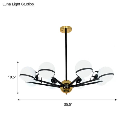 Modernist Round Hanging Chandelier - Frosted White Glass 6/8/10 Bulbs Black Pendant Light Fixture