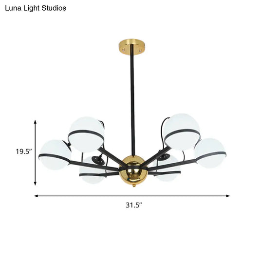 Modernist Round Hanging Chandelier - Frosted White Glass 6/8/10 Bulbs Black Pendant Light Fixture