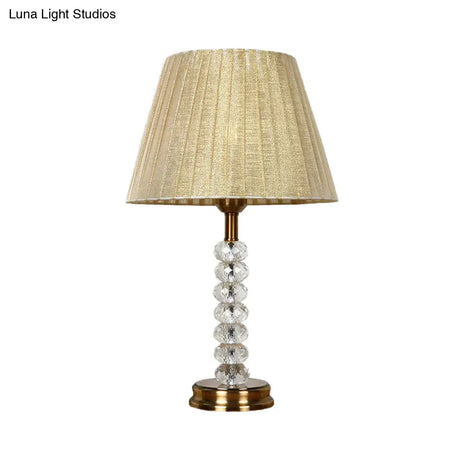 Modernist Shaded Study Lamp - Beige Fabric 1 Head Ideal For Bedroom Reading