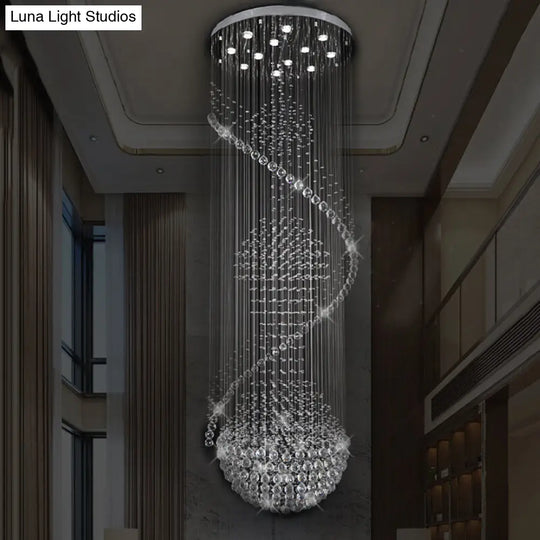 Modernist Silver Crystal Led Pendant Light - 12 Head Orb And Rod Cluster Lamp