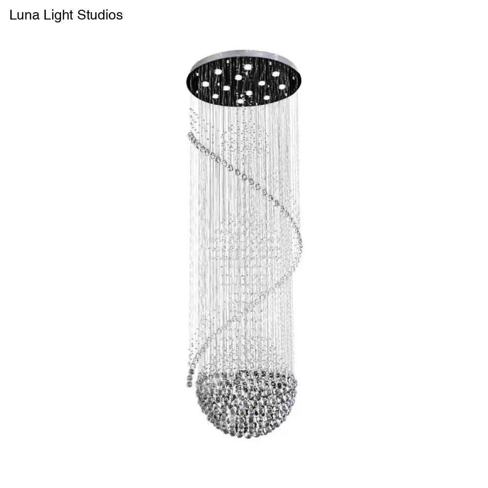 Modernist Silver Crystal Led Pendant Light - 12 Head Orb And Rod Cluster Lamp