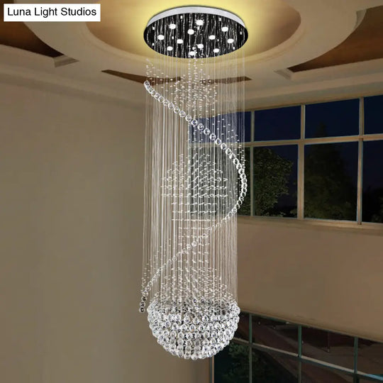 Modernist Silver Crystal Led Cluster Pendant Light With 12 Hanging Lamp Heads Orbs And Rods