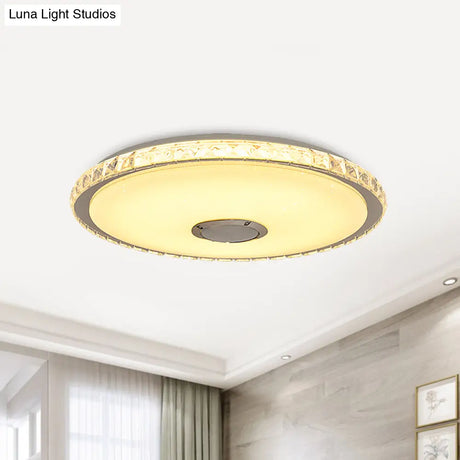 Modernist Slim Round Flush Mount Crystal Block Led Ceiling Fixture In Chrome - 16’/19.5’ W For