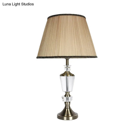 Modernist Small Beige Desk Lamp With Fabric Barrel Shade - Ideal Bedside Table Light