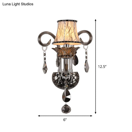 Modernist Smoke Grey Crystal Conical Sconce Light: Wall Mounted Lighting For Living Room (1/2