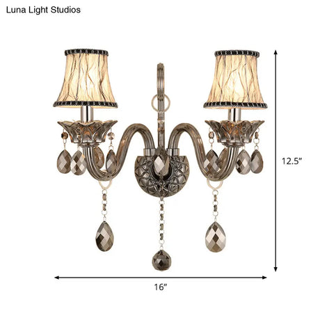 Modernist Smoke Grey Crystal Conical Sconce Light: Wall Mounted Lighting For Living Room (1/2