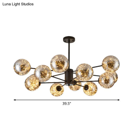 Modernist Smoke Grey Glass Led Pendant Chandelier - Global Design With Inner Glowing String