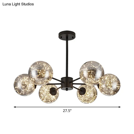 Modernist Smoke Grey Glass Led Pendant Chandelier - Global Design With Inner Glowing String