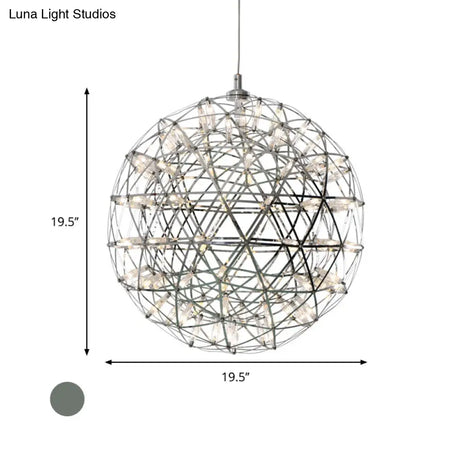 Modernist Stainless Steel Firework Chandelier With Led Orb Shade - 8/12 W Chrome