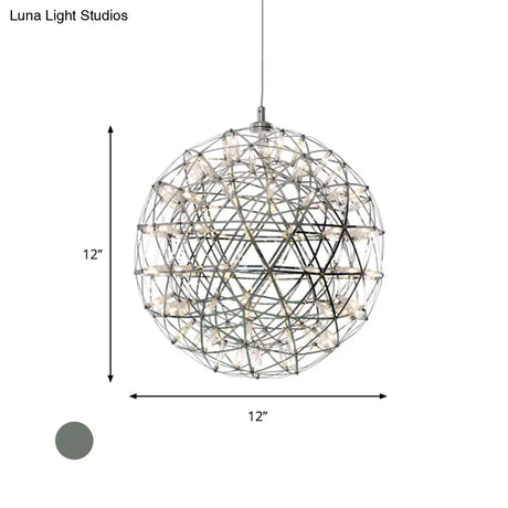 Modernist Stainless Steel Firework Chandelier With Led Orb Shade - 8/12 W Chrome
