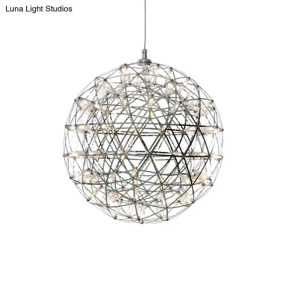 Modernist Stainless Steel Firework Chandelier With Led Orb Shade - 8/12 W Chrome
