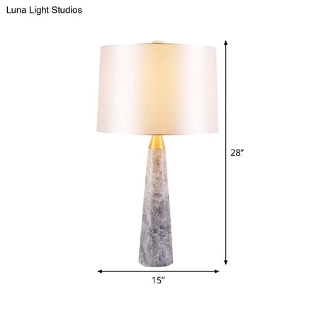 Modernist Study Lamp With Drum Shade - White Task Lighting On Marble Base