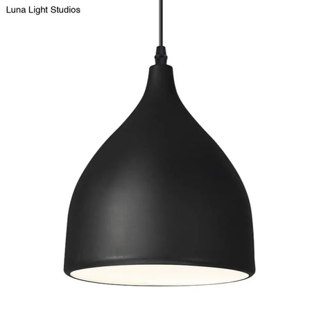 Modernist Style Black/White Hanging Lamp With Domed Metal Shade And 1 Bulb For Kitchen Pendant Light
