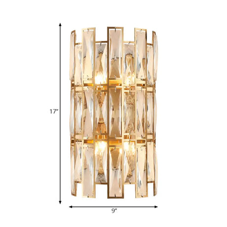 Modernist Style Clear Crystal Wall Sconce - Gold Finish 4 Lights Corridor Lighting 11/17 Wide