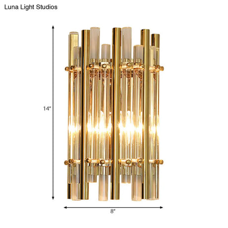 Modernist Style Tubular Wall Sconce With Clear Crystal Metal Frame And 1 Light Ideal For Bedroom