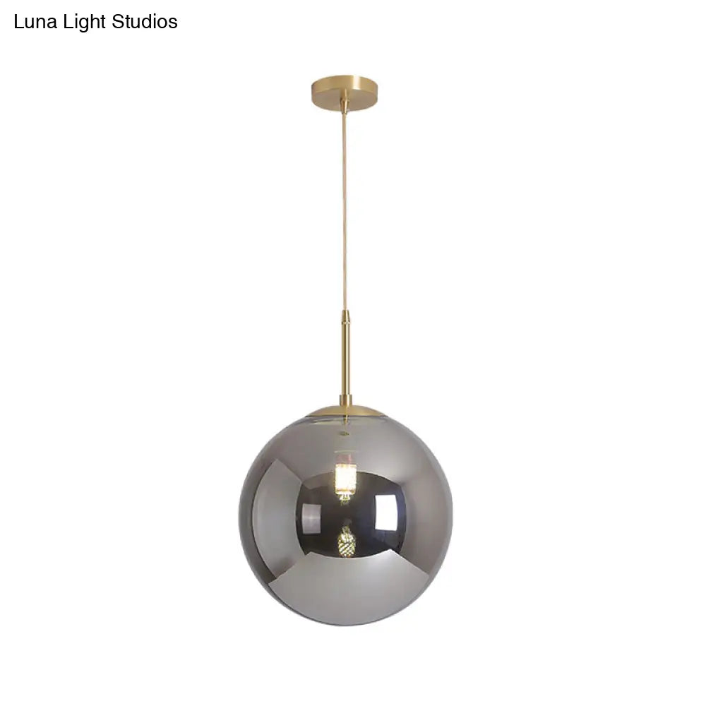 Modernist Tan/Smoke Gray Mirror Glass Globe Pendant Light - 6’/10’ Width 1-Light Suspension