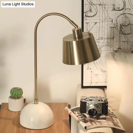 Modernist Tapered Table Lamp In Brass With Marble Base - 1 Bulb Task Lighting